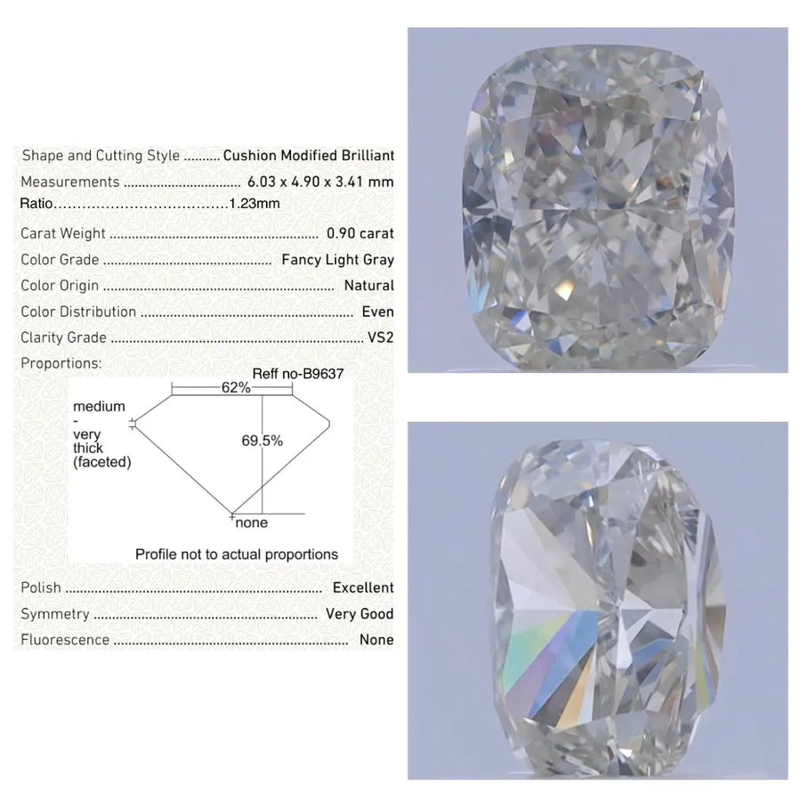 0.90ct Cushion brilliant Natural Diamond (Colour Fancy Light Gray, Clarity VS2, Cut EX, GIA Certified)