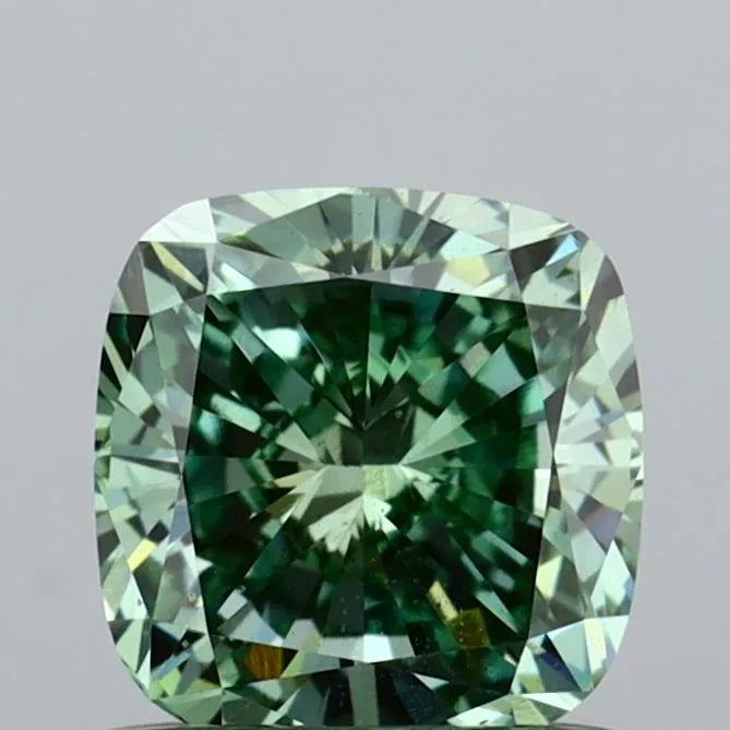 0.90ct Cushion modified Lab Grown Diamond (Colour Fancy Vivid Green, Clarity VS2, IGI Certified)