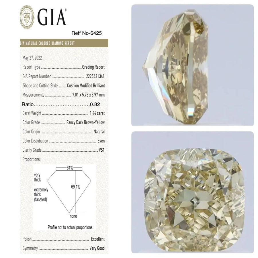 1.44ct Cushion modified Natural Diamond (Colour Fancy Dark, Clarity VS1, GIA Certified)