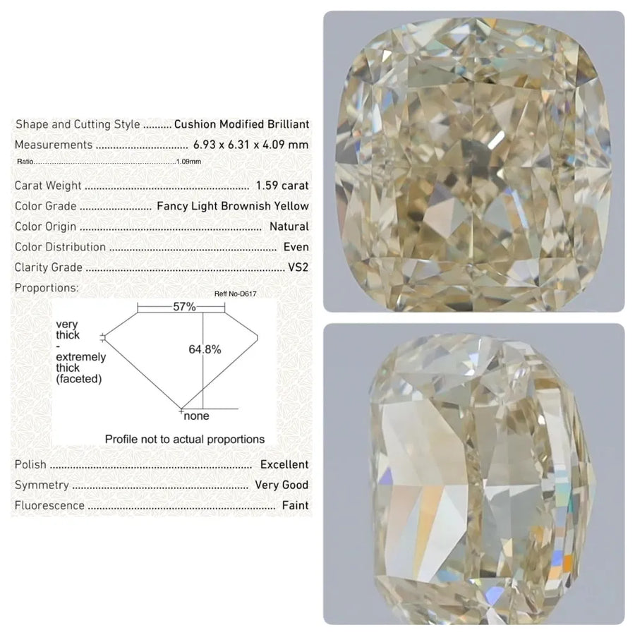 1.59ct Cushion modified Natural Diamond (Colour Fancy Light Brownish Yellow, Clarity VS2, GIA Certified)