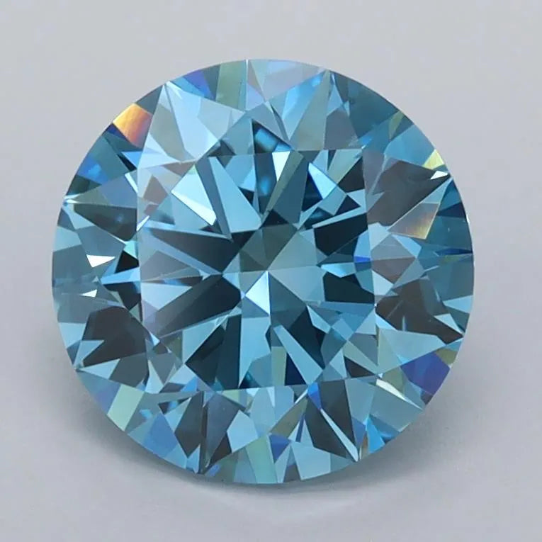 2.00ct Round Lab Grown Diamond (Colour Fancy Vivid Blue, Clarity VVS2, Cut ID, IGI Certified)