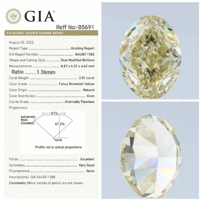 2.01ct Oval Natural Diamond (Colour Fancy Brownish Yellow, Clarity IF, GIA Certified)