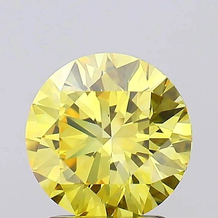 2.01ct Round Lab Grown Diamond (Colour Fancy Vivid Yellow, Clarity VVS1, Cut ID, IGI Certified)