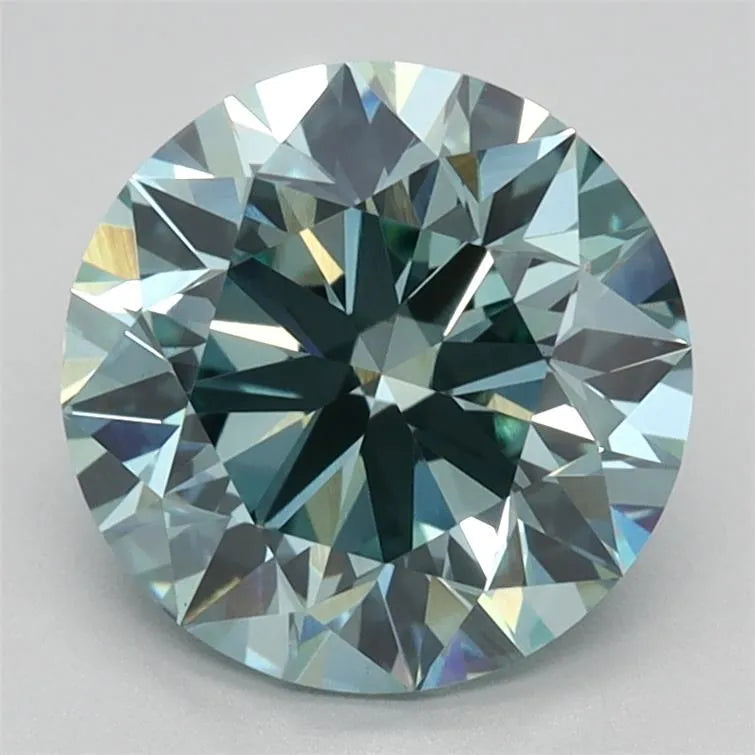 2.07ct Round Lab Grown Diamond (Colour Fancy Vivid Green Blue, Clarity VS1, Cut ID, IGI Certified)