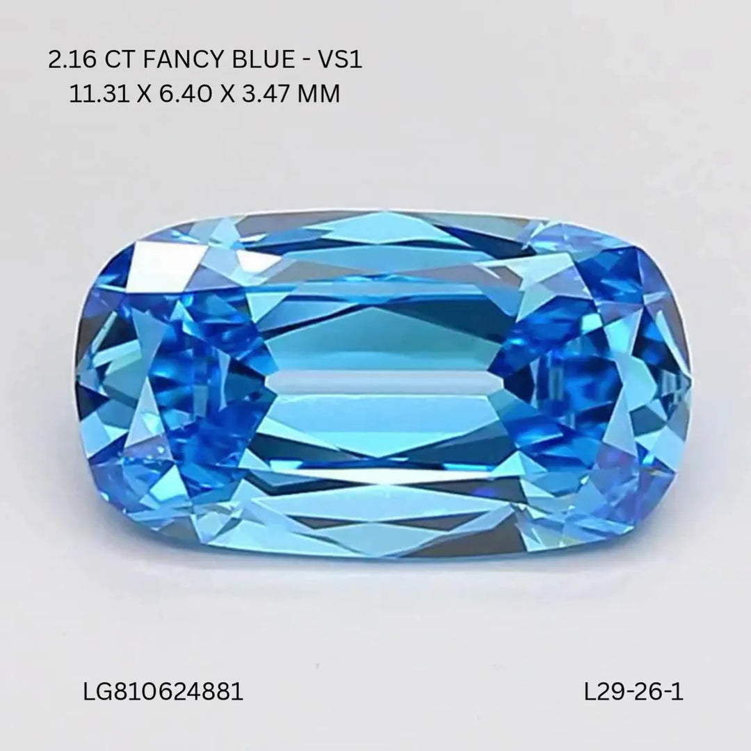 2.16ct Cushion brilliant Lab Grown Diamond (Colour Fancy Vivid Blue, Clarity VS1, IGI Certified)