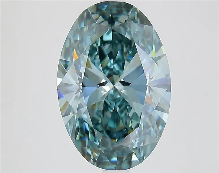 4.13ct Oval Lab Grown Diamond (Colour Fancy Vivid Greenish Blue, Clarity VS1, IGI Certified)