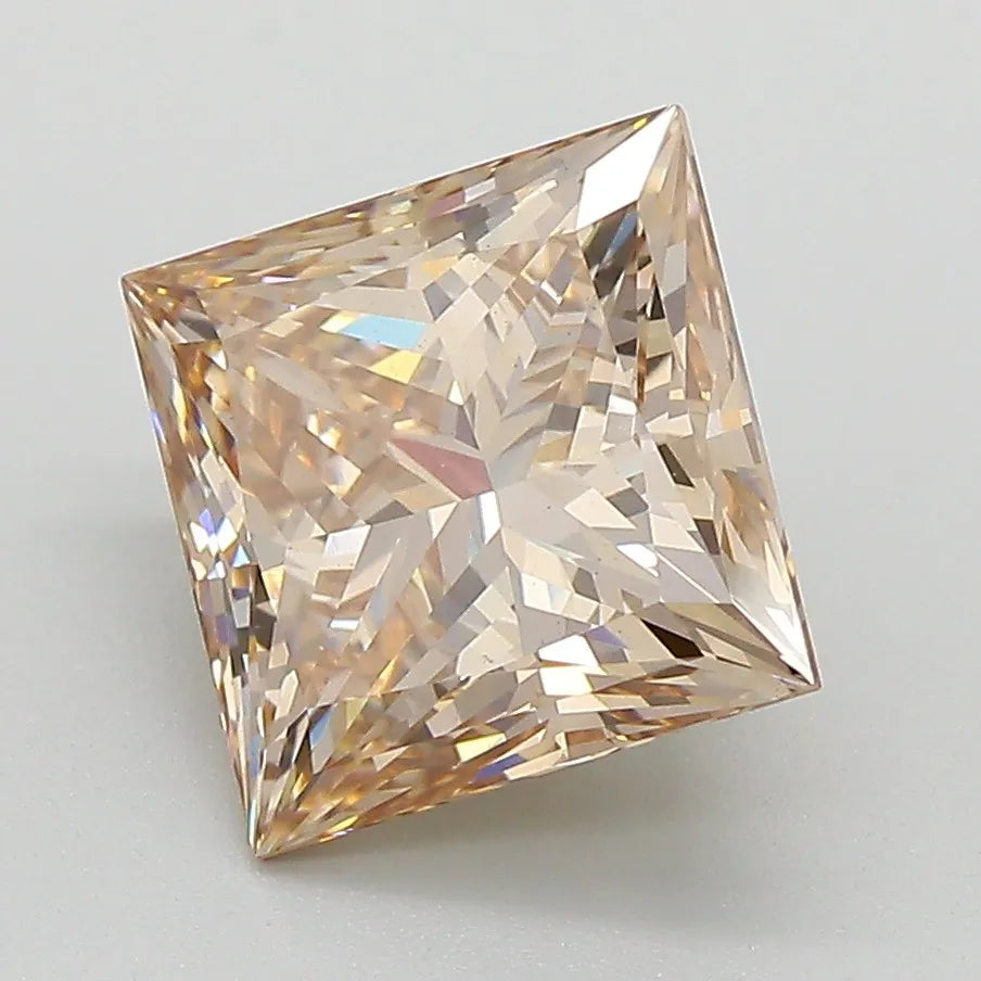 3.02ct Princess Lab Grown Diamond (Colour Fancy Light Brown, Clarity VS2, IGI Certified)