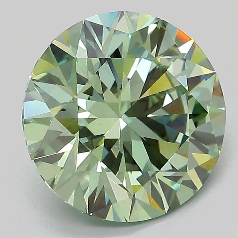 3.33ct Round Lab Grown Diamond (Colour Fancy Vivid Green, Clarity VVS2, Cut ID, IGI Certified)