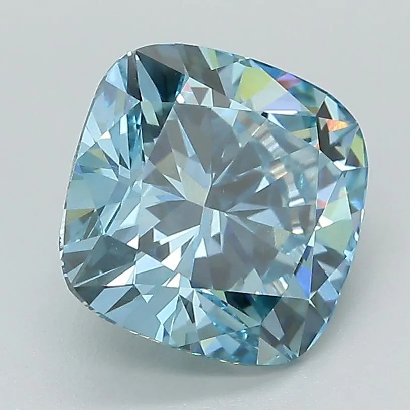 3.37ct Cushion modified Lab Grown Diamond (Colour Fancy Vivid Greenish Blue, Clarity VS1, IGI Certified)