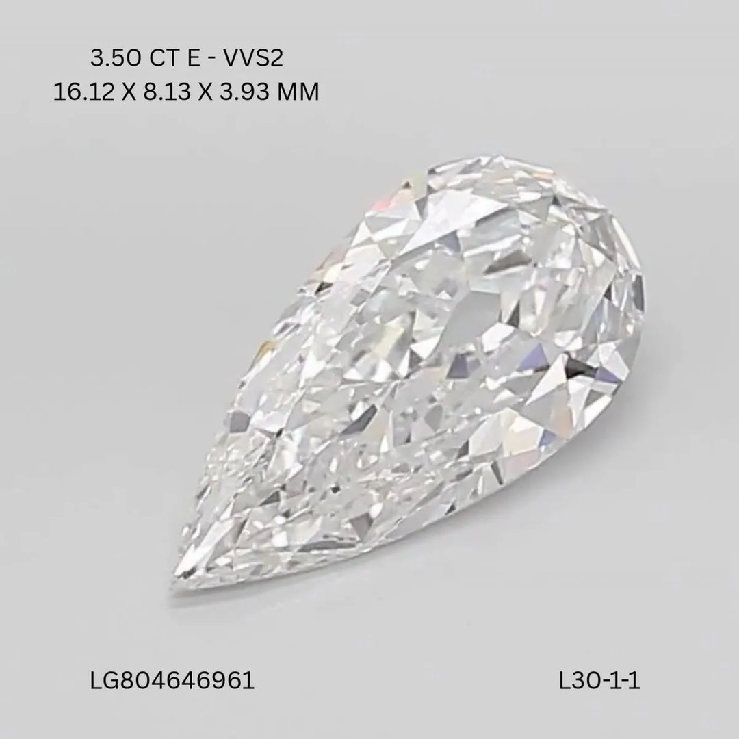 3.50ct Pear Lab Grown Diamond (Colour E, Clarity VVS2, IGI Certified)