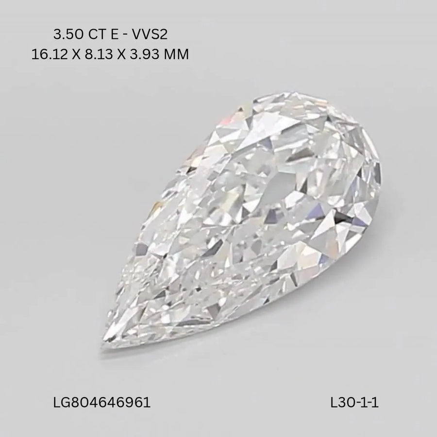 3.50ct Pear Lab Grown Diamond (Colour E, Clarity VVS2, IGI Certified)