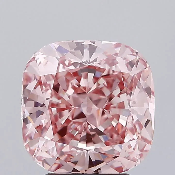 4.09ct Cushion brilliant Lab Grown Diamond (Colour Fancy Vivid Brownish Pink, Clarity VVS2, IGI Certified)