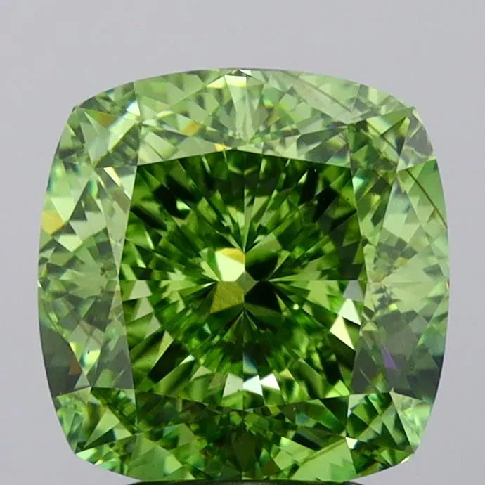 4.20ct Cushion modified Lab Grown Diamond (Colour Fancy Vivid Green, Clarity VS2, IGI Certified)