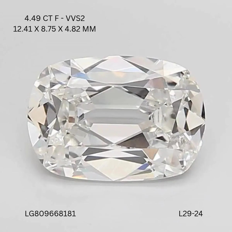 4.49ct Cushion brilliant Lab Grown Diamond (Colour F, Clarity VVS2, IGI Certified)