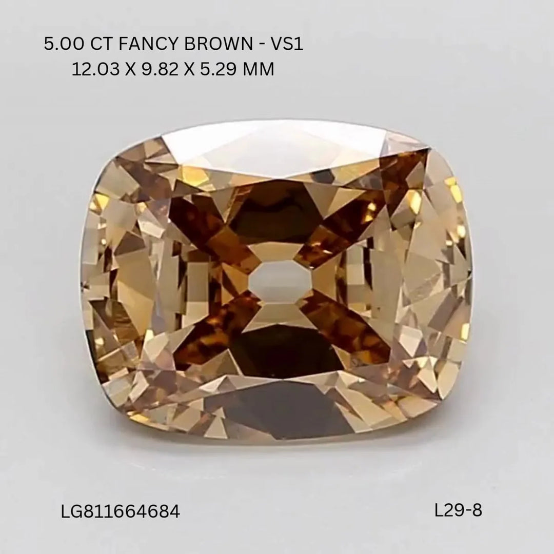 5.00ct Cushion brilliant Lab Grown Diamond (Colour Fancy Brown, Clarity VS1, IGI Certified)