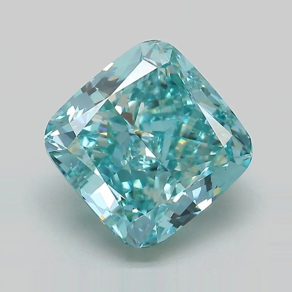 5.04ct Cushion modified Lab Grown Diamond (Colour Fancy Vivid Green Blue, Clarity VVS2, IGI Certified)