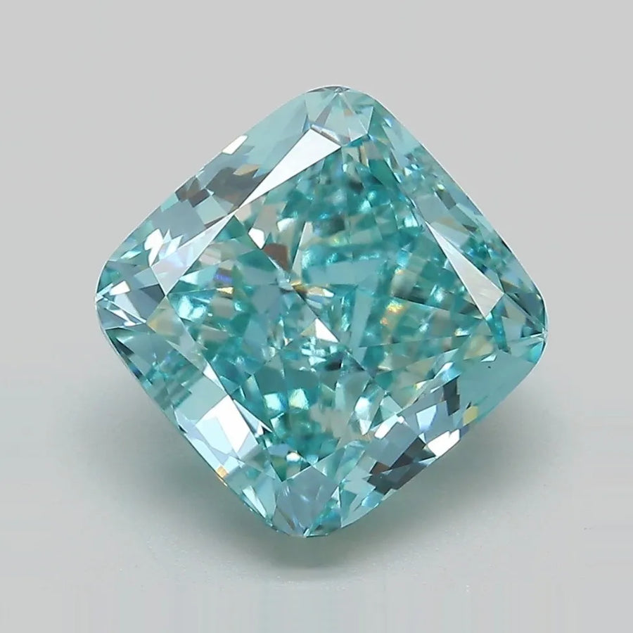 5.04ct Cushion modified Lab Grown Diamond (Colour Fancy Vivid Green Blue, Clarity VVS2, IGI Certified)