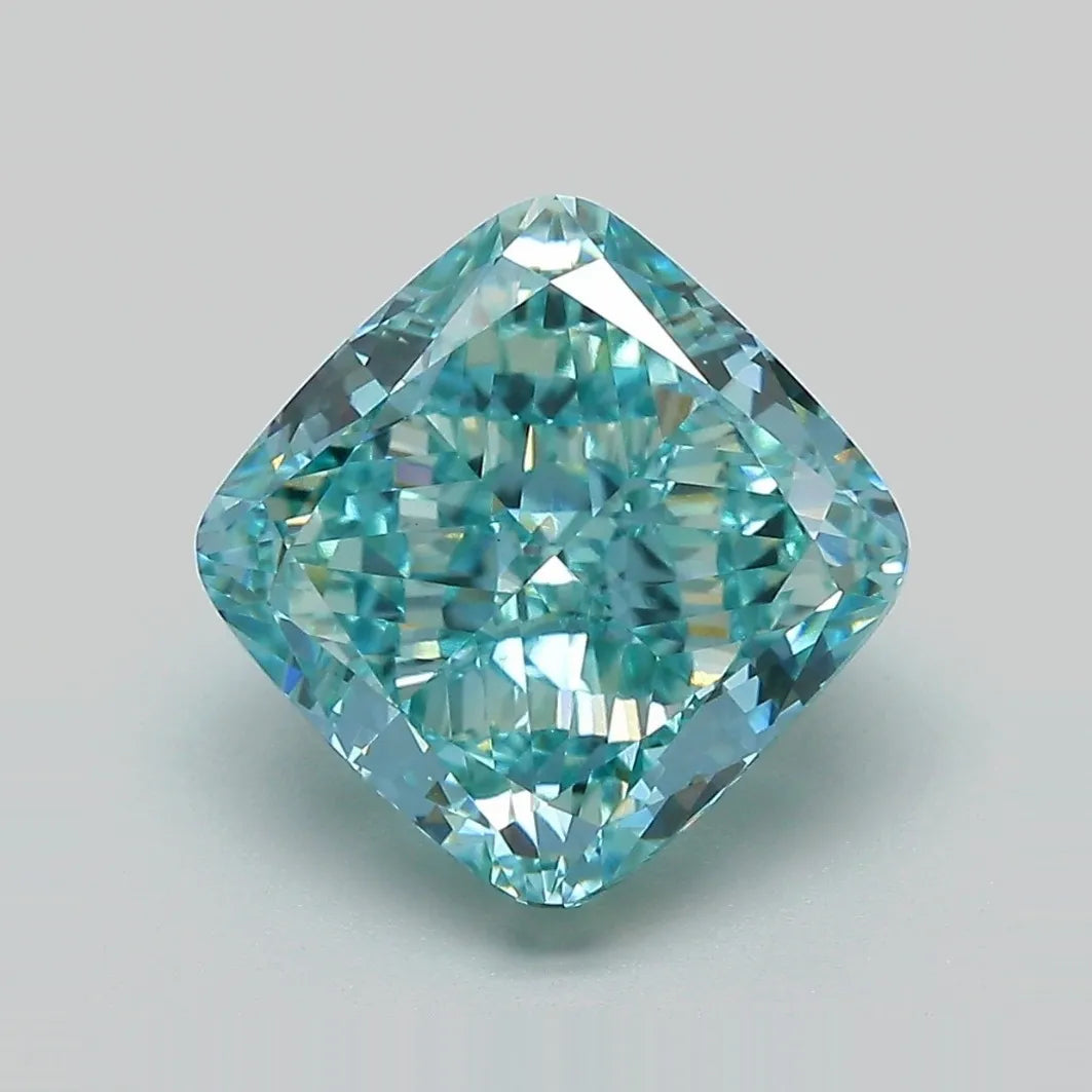 5.05ct Cushion modified Lab Grown Diamond (Colour Fancy Intense Blueish Green, Clarity VVS2, IGI Certified)