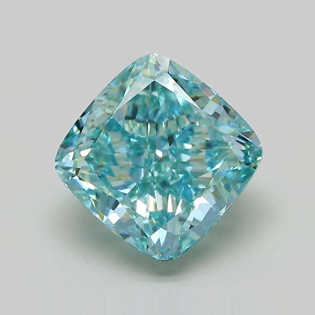 5.08ct Cushion modified Lab Grown Diamond (Colour Fancy Vivid Green Blue, Clarity VVS2, IGI Certified)