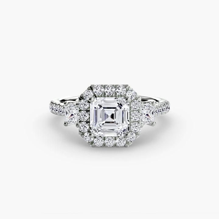 Three-Stone Ring with Halo 2